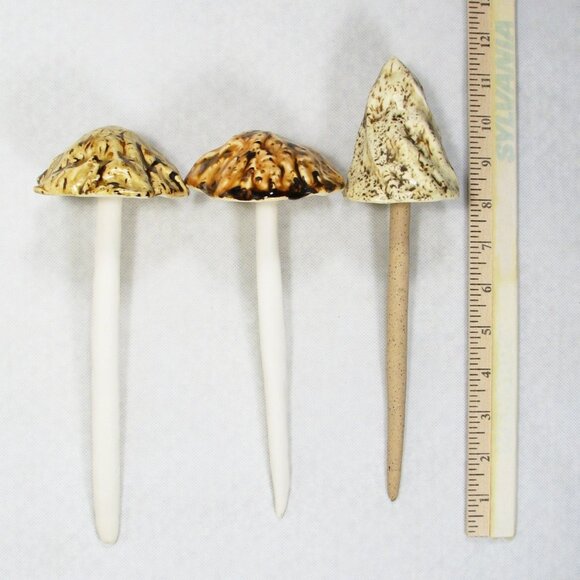 3 Garden Decorations Natural Colors Mushroom Garden Pottery Handmade New Color - Picture 8 of 8